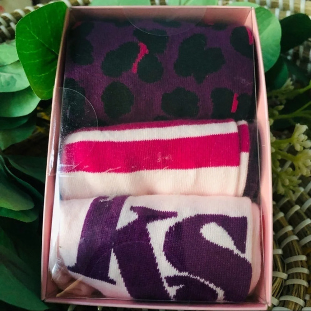 Kate Spade New York 3-Pack Sock Gift Set NWT Boxed Logo Patterned Socks